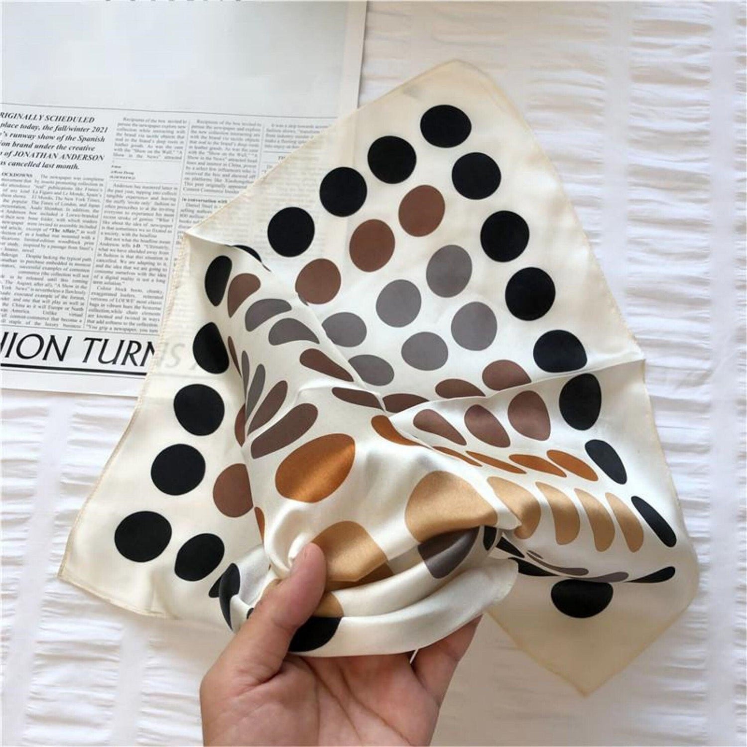 Caramel Polka Dots 100% mulberry Silk Scarf/Silk head scarf/Silk hair scarf/Silk neck scarf/Mother&