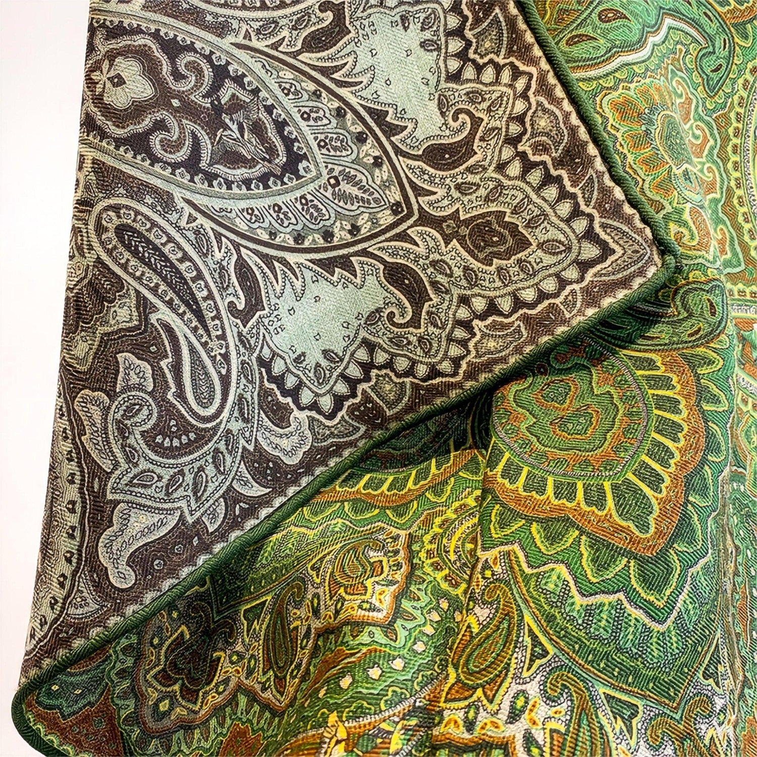 2023 Winter Schal aus Maulbeerseide und Wollmischung/70*70 CM Handsaumschal/Vintage doppelseitiger Paisley-Druck Winter warmer Schal/Geschenk für Sie