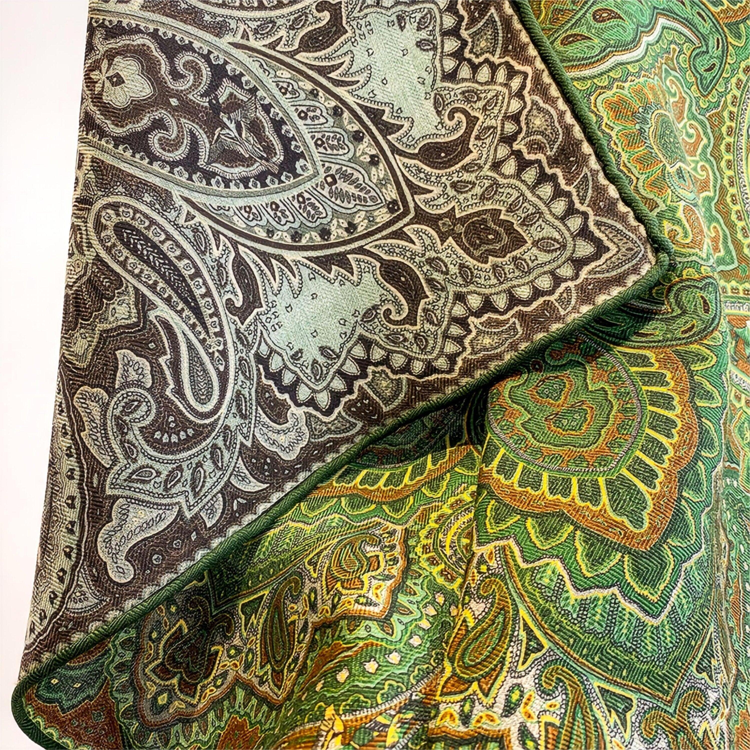 2023 Winter Mulberry Silk Wool Blend Scarf/70*70 CM Hand Hemming Scarf/Vintage Double-Sided Paisley Print Winter Warm Shawl/Gift For Her