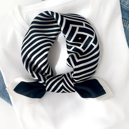 Black white Stripes 100% mulberry Silk Scarf/Silk head scarf/Silk hair scarf/Silk neck scarf/Mother&