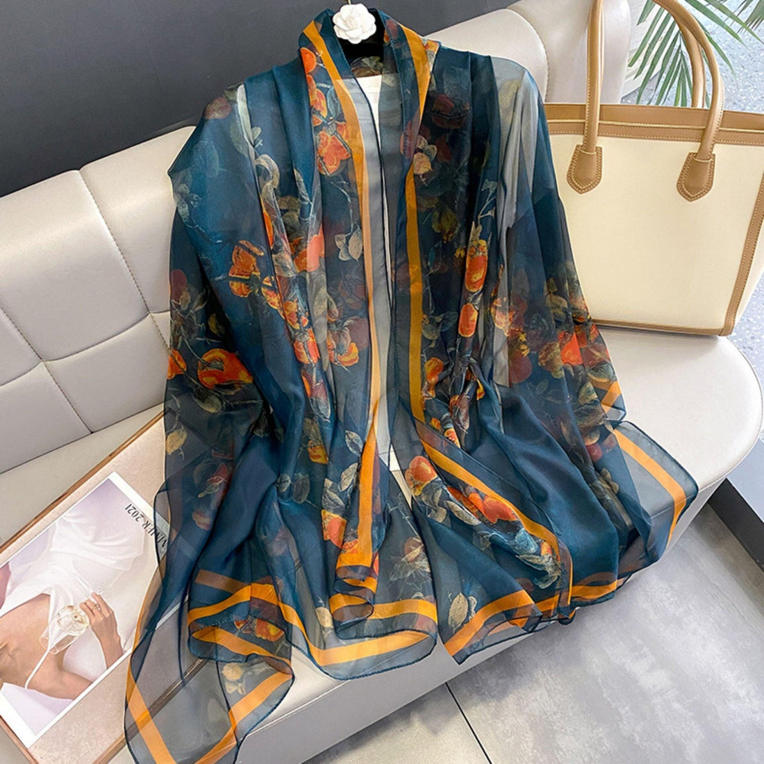 Sommersarong mit Flora-Print/Orientalischer Ästhetik-Sarong/UV-Schutz-Seidenschal/Sommer-Cape/Strand-Cover-Up/Strand-Sarong/Geschenk für Sie