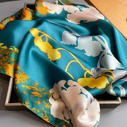 Floral print large scarf/| 90x90cm Bandana | Twill Satin Shawl | Perfect Gift for Her, Mother&