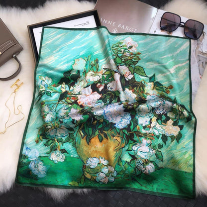 Green oil painting texture 100% mulberry Silk Scarf/Silk hair scarf/Silk neck scarf/Mother&