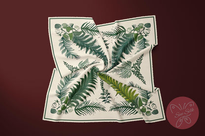 Vintage Hand-Drawn Fern Pattern Silk Scarf - Designer Original - Customizable Fabric and Size - Women&