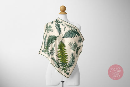 Vintage Hand-Drawn Fern Pattern Silk Scarf - Designer Original - Customizable Fabric and Size - Women&