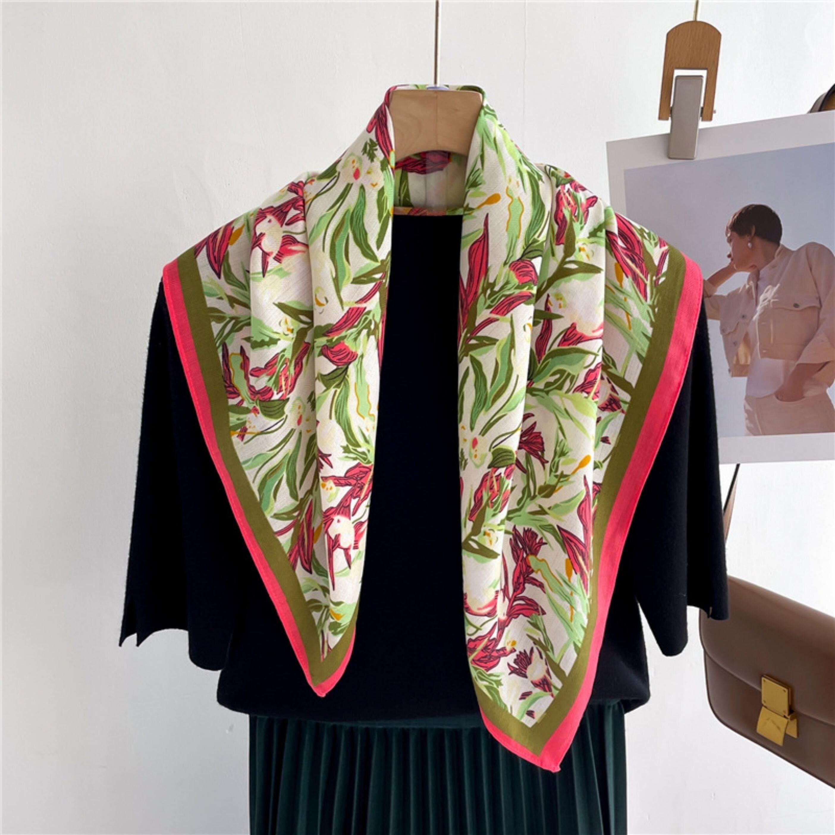 Botanical Floral Pattern Square Scarf/Herringbone Weave Square Scarf/Lady&