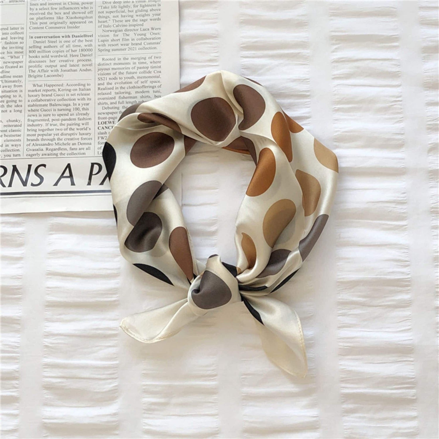 Caramel Polka Dots 100% mulberry Silk Scarf/Silk head scarf/Silk hair scarf/Silk neck scarf/Mother&