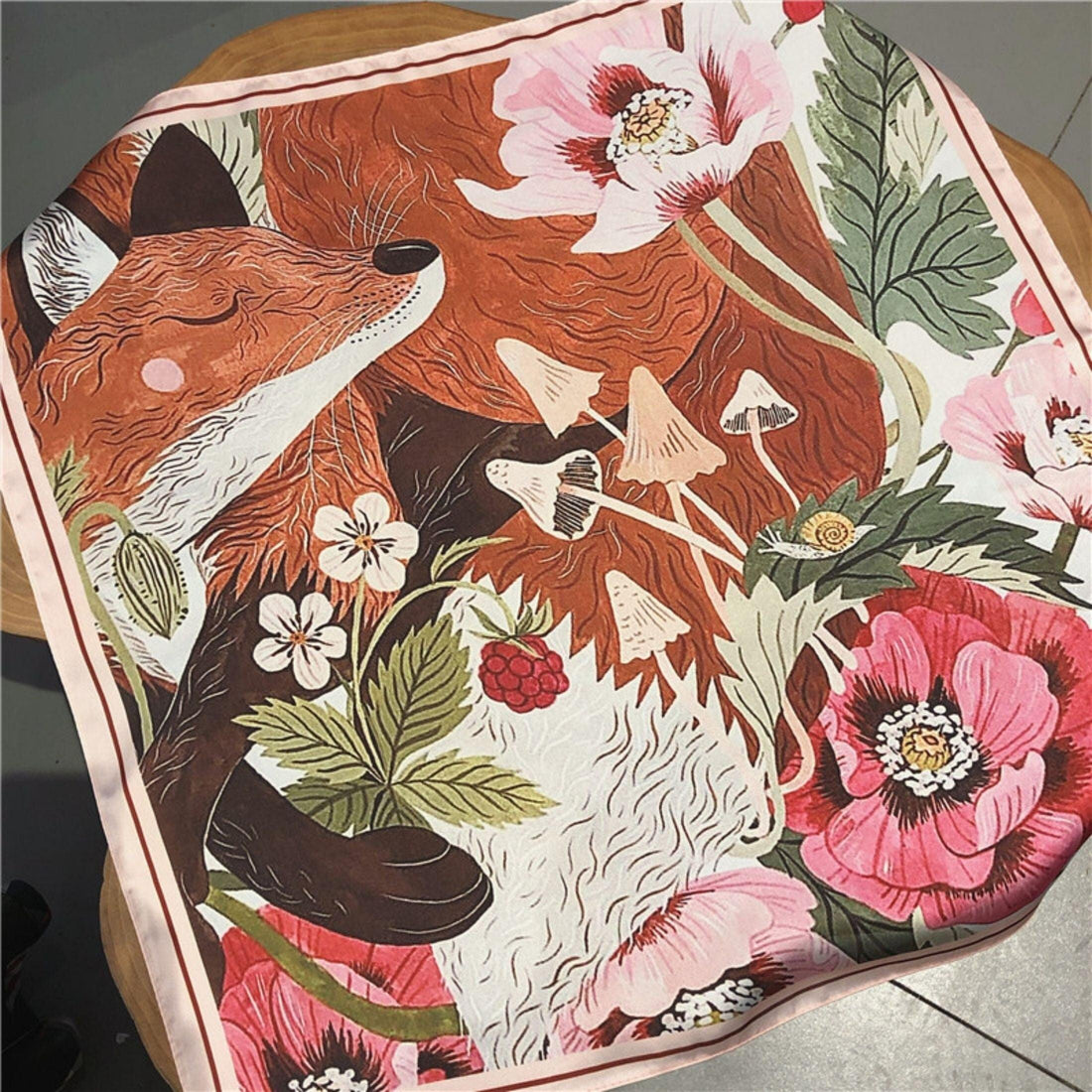 Fuchs-Print-Schal/100 % veganer Seidenschal/Seidenkopfschal/55*55 cm/Seidenhaarschal/Seidenhalstuch/Seidenbandana/Taschenaccessoire/Geschenk für Sie