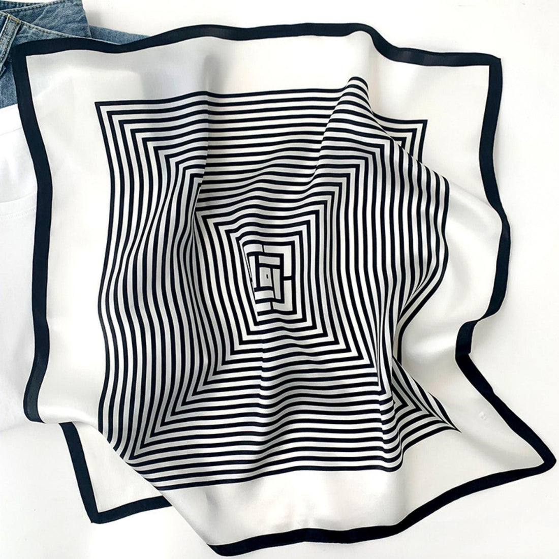 Black white Stripes 100% mulberry Silk Scarf/Silk head scarf/Silk hair scarf/Silk neck scarf/Mother&