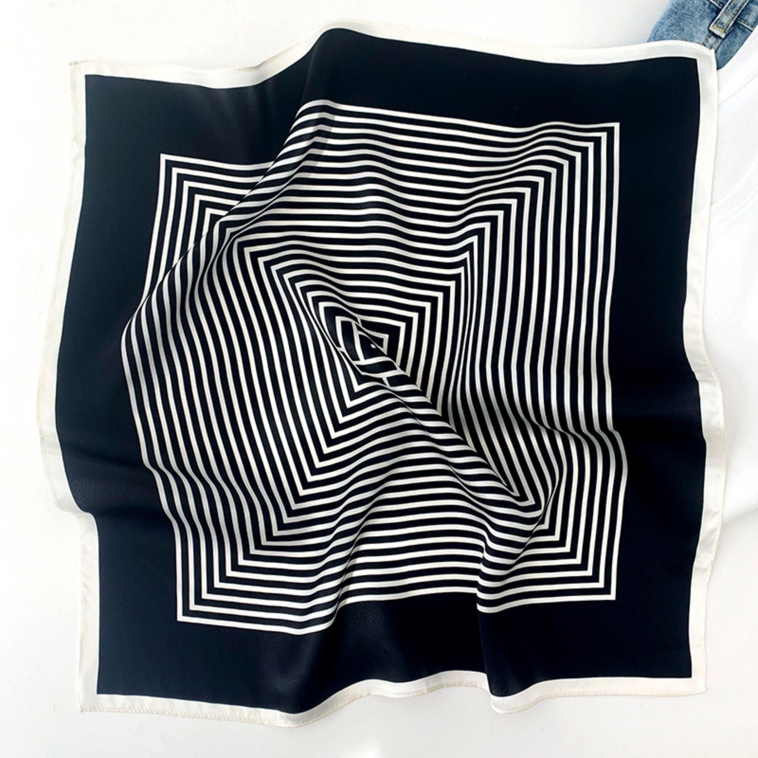 Black white Stripes 100% mulberry Silk Scarf/Silk head scarf/Silk hair scarf/Silk neck scarf/Mother&