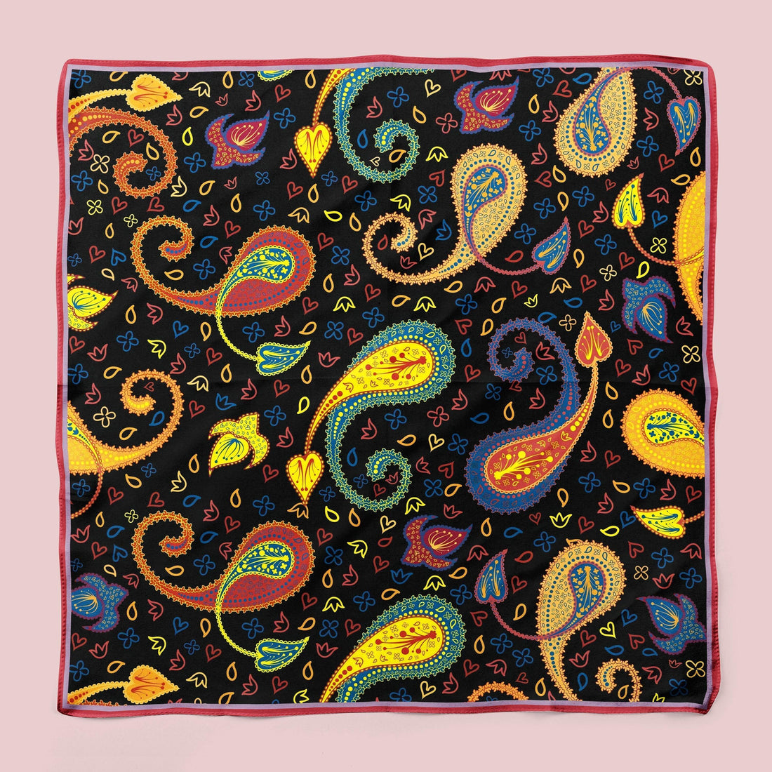 Modern and playful paisley print silk scarf - Vibrant Yellow, Red, and Black - Designer Original - Customizable Fabric and Size - Women&